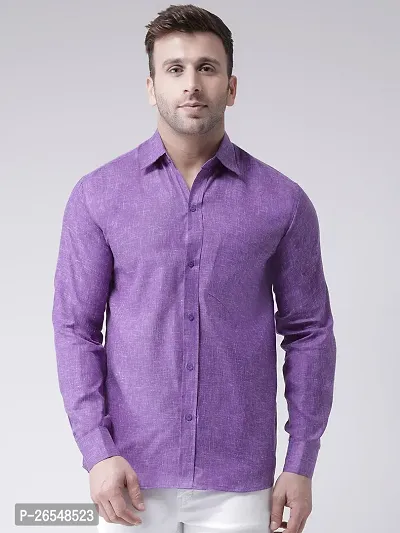Elegant Purple Linen Solid Long Sleeves Regular Fit Casual Shirt For Men