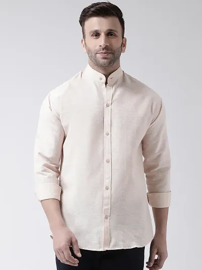 Cotton Solid Mandarin Collar Casual Shirts