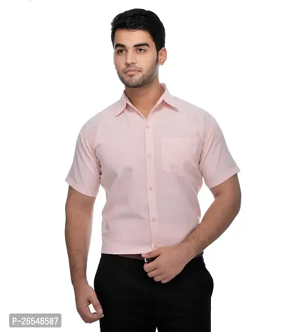 Elegant Pink Cotton Solid Short Sleeves Regular Fit Casual Shirt For Men-thumb0