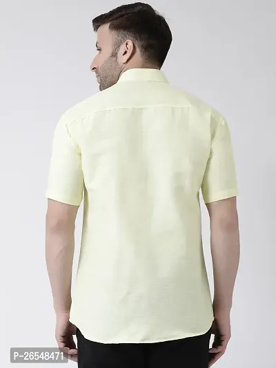 Elegant Yellow Cotton Solid Short Sleeves Regular Fit Casual Shirt For Men-thumb4