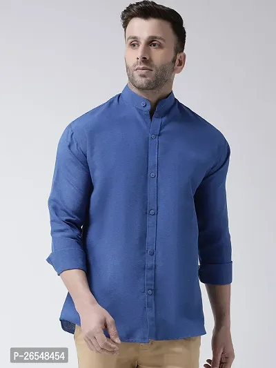 Elegant Navy Blue Cotton Solid Long Sleeves Regular Fit Casual Shirt For Men-thumb0