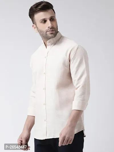 Elegant Beige Cotton Solid Long Sleeves Regular Fit Casual Shirt For Men-thumb2