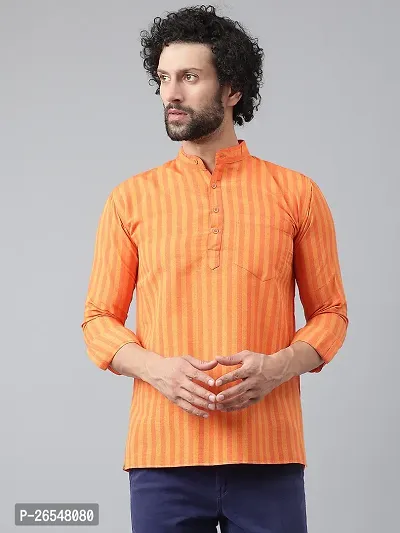 Reliable Orange Cotton Striped Kurtas For Men