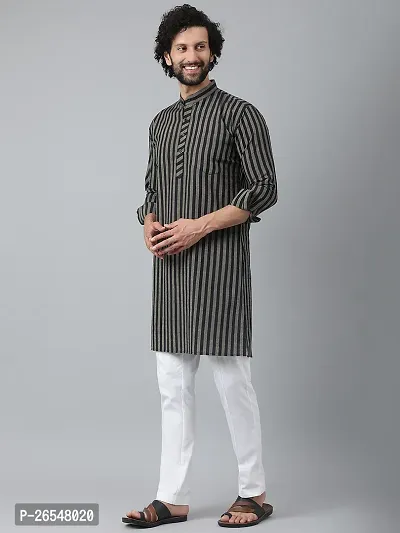 Reliable Black Cotton Striped Kurtas For Men-thumb2