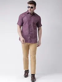 Elegant Purple Linen Solid Short Sleeves Regular Fit Casual Shirt For Men-thumb3