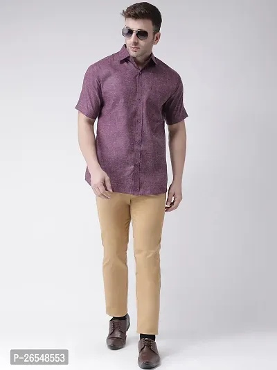 Elegant Purple Linen Solid Short Sleeves Regular Fit Casual Shirt For Men-thumb4