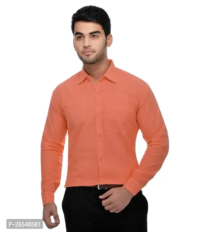 Elegant Orange Cotton Solid Long Sleeves Regular Fit Casual Shirt For Men-thumb0