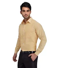 Elegant Beige Cotton Solid Long Sleeves Regular Fit Casual Shirt For Men-thumb1