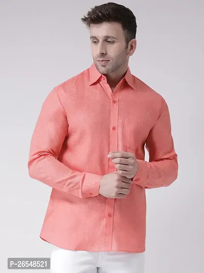 Elegant Orange Linen Solid Long Sleeves Regular Fit Casual Shirt For Men