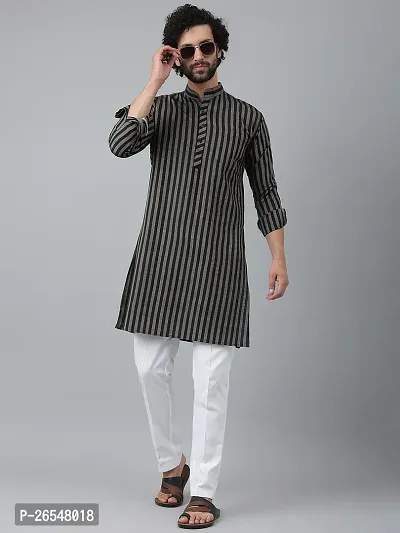 Reliable Black Cotton Striped Kurta Sets For Men-thumb0