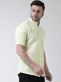 Elegant Yellow Cotton Solid Short Sleeves Regular Fit Casual Shirt For Men-thumb2