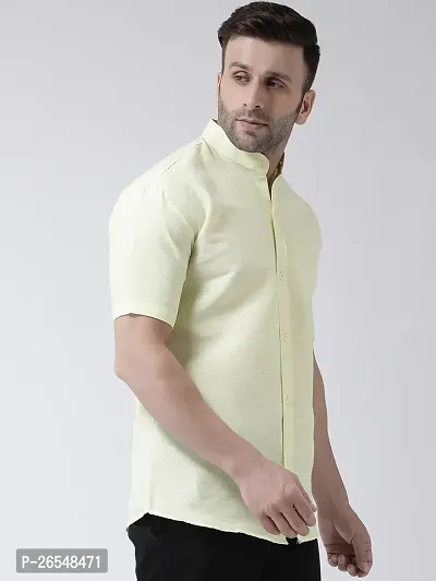 Elegant Yellow Cotton Solid Short Sleeves Regular Fit Casual Shirt For Men-thumb3