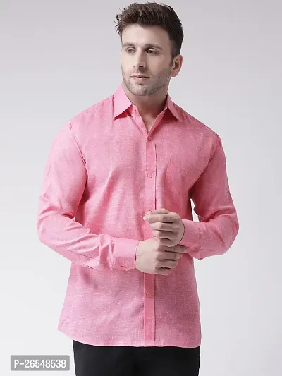 Elegant Pink Linen Solid Long Sleeves Regular Fit Casual Shirt For Men-thumb0