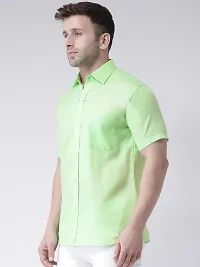 Elegant Green Linen Solid Short Sleeves Regular Fit Casual Shirt For Men-thumb1