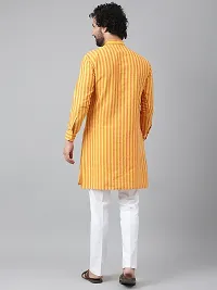 Reliable Yellow Cotton Striped Kurta Set For Men-thumb3