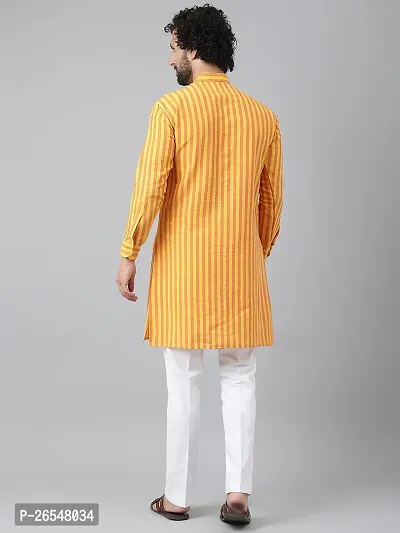 Reliable Yellow Cotton Striped Kurta Set For Men-thumb4