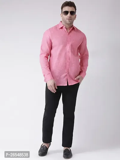 Elegant Pink Linen Solid Long Sleeves Regular Fit Casual Shirt For Men-thumb4