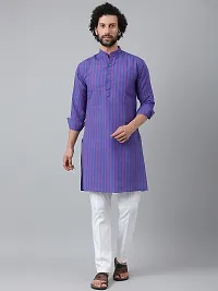 Reliable Purple Cotton Striped Kurta Set For Men-thumb3