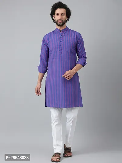 Reliable Purple Cotton Striped Kurta Set For Men-thumb4