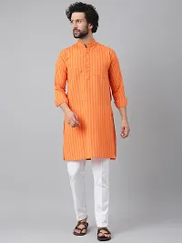 Reliable Orange Cotton Striped Kurta Set For Men-thumb2