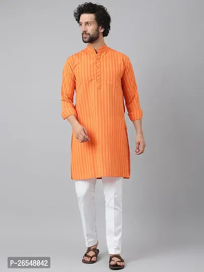 Reliable Orange Cotton Striped Kurta Set For Men-thumb3