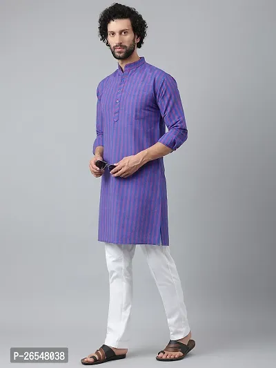 Reliable Purple Cotton Striped Kurta Set For Men