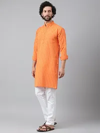 Reliable Orange Cotton Striped Kurta Set For Men-thumb1
