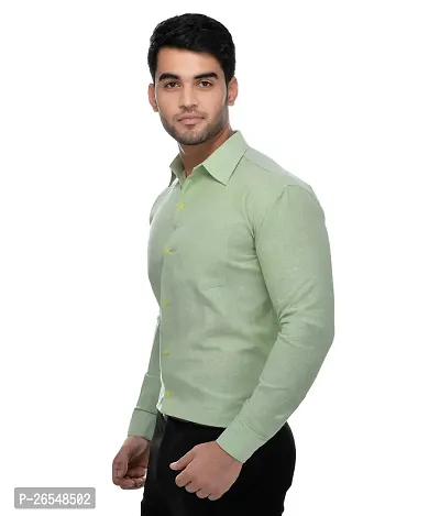Elegant Green Cotton Solid Long Sleeves Regular Fit Casual Shirt For Men-thumb2
