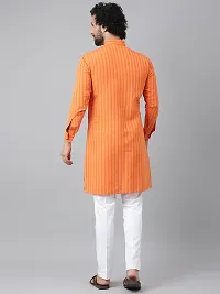Reliable Orange Cotton Striped Kurta Set For Men-thumb3