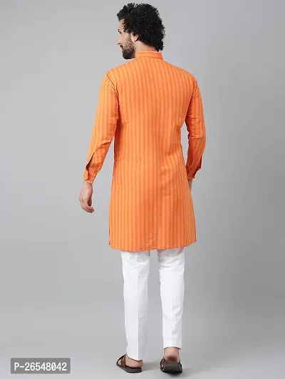 Reliable Orange Cotton Striped Kurta Set For Men-thumb4