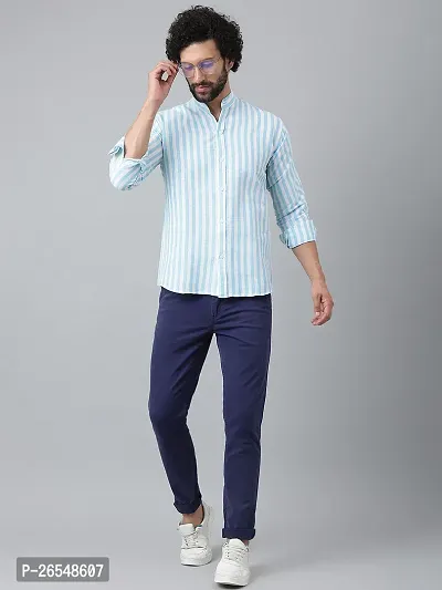 Elegant Blue Cotton Striped Long Sleeves Regular Fit Casual Shirt For Men-thumb4