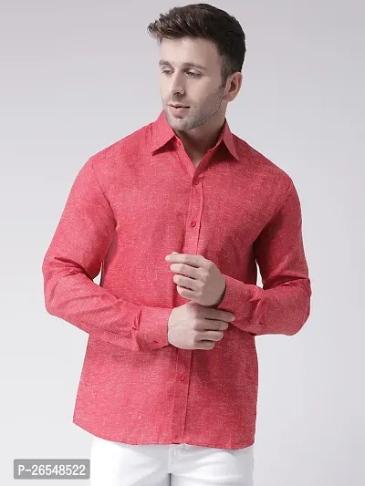 Elegant Red Linen Solid Long Sleeves Regular Fit Casual Shirt For Men