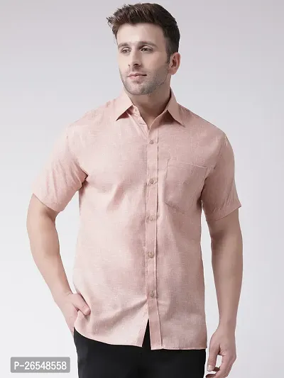 Elegant Beige Linen Solid Short Sleeves Regular Fit Casual Shirt For Men
