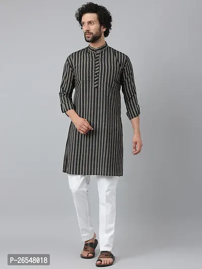 Reliable Black Cotton Striped Kurta Sets For Men-thumb4