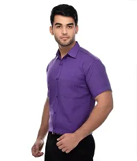 Elegant Purple Cotton Solid Short Sleeves Regular Fit Casual Shirt For Men-thumb1