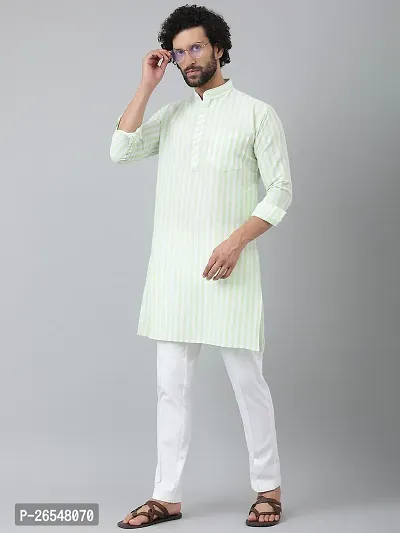 Reliable Green Cotton Striped Kurtas For Men-thumb4