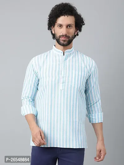 Reliable Blue Cotton Striped Kurtas For Men