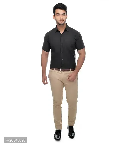 Elegant Black Cotton Solid Short Sleeves Regular Fit Casual Shirt For Men-thumb3