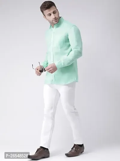 Elegant Green Linen Solid Long Sleeves Regular Fit Casual Shirt For Men-thumb4