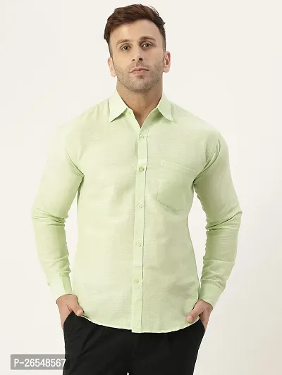 Elegant Green Cotton Solid Long Sleeves Regular Fit Casual Shirt For Men-thumb0
