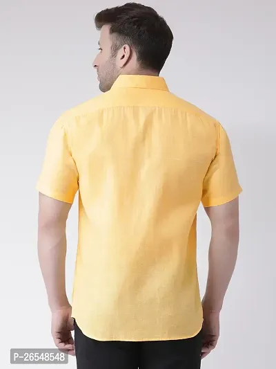 Elegant Yellow Linen Solid Short Sleeves Regular Fit Casual Shirt For Men-thumb3