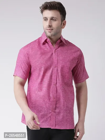 Elegant Purple Linen Solid Short Sleeves Regular Fit Casual Shirt For Men