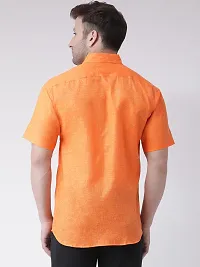 Elegant Orange Linen Solid Short Sleeves Regular Fit Casual Shirt For Men-thumb2