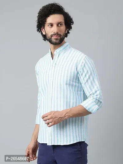 Elegant Blue Cotton Striped Long Sleeves Regular Fit Casual Shirt For Men-thumb2