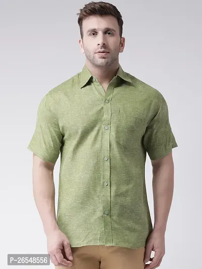 Elegant Green Linen Solid Short Sleeves Regular Fit Casual Shirt For Men