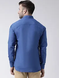 Elegant Navy Blue Cotton Solid Long Sleeves Regular Fit Casual Shirt For Men-thumb3