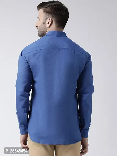 Elegant Navy Blue Cotton Solid Long Sleeves Regular Fit Casual Shirt For Men-thumb4