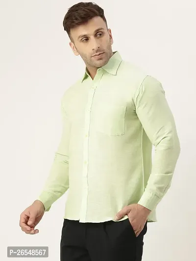 Elegant Green Cotton Solid Long Sleeves Regular Fit Casual Shirt For Men-thumb3