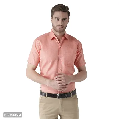 Elegant Orange Cotton Solid Short Sleeves Regular Fit Casual Shirt For Men-thumb0
