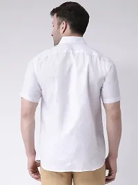 Elegant White Linen Solid Short Sleeves Regular Fit Casual Shirt For Men-thumb2